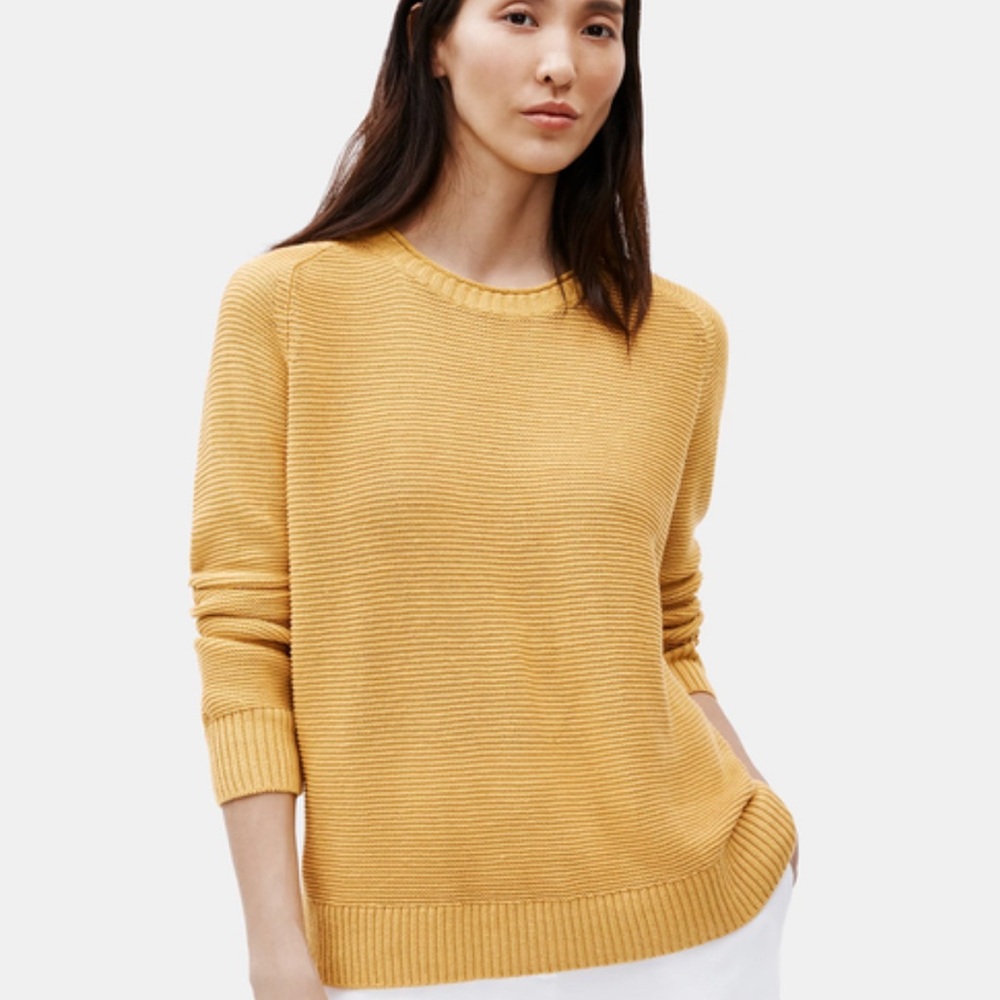 Eileen Fisher Organic Linen Cotton Crew Neck Top sweater Women’s Sz PL Marigold - Picture 4 of 8